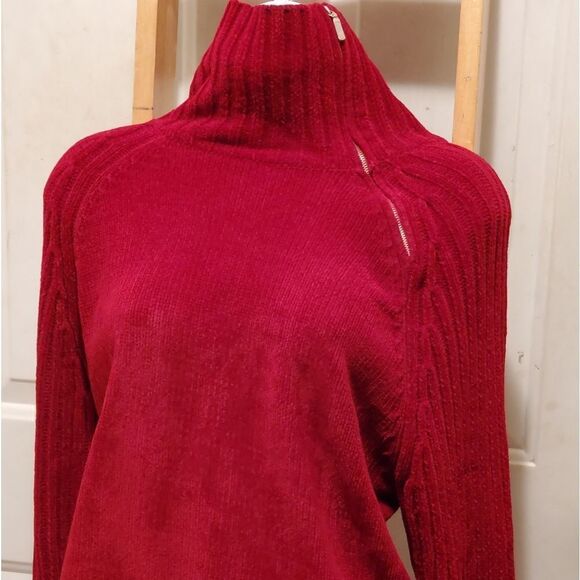 Carolyn Taylor Sweater Women’s Size Large Burgundy Zip Collar - Picture 3 of 8